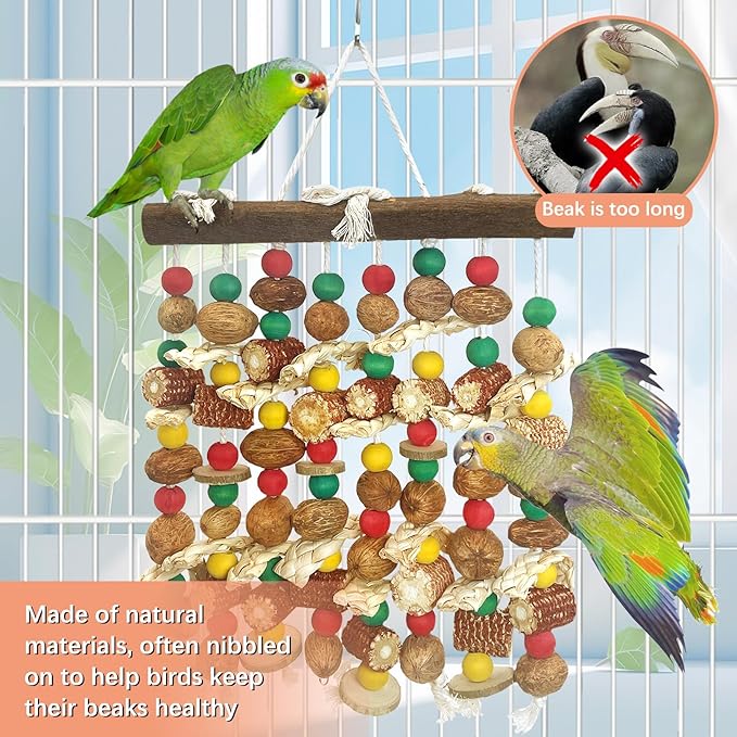 PINVNBY Large Parrot Toys Natural Nuts Corn Cob Wooden Chewing Tearing Toy for African Grey Macaws Amazon Cockatoos Eclectus Conures Cockatiels Cockatoo and Large Medium Parrot Birds (Colorful)-Mewly Pet