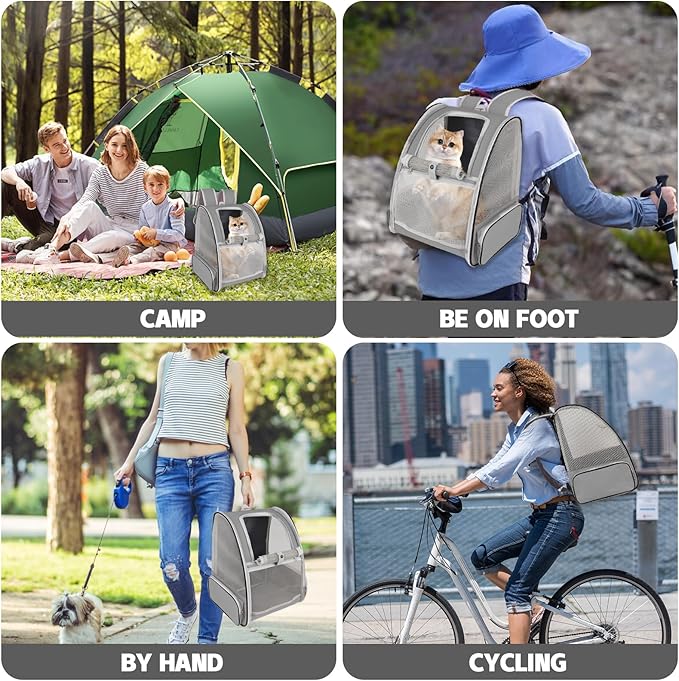 Cat Backpack Carrier,Pet Carrier Airline Approved for Small Dog Cat Puppy Kitten Bunny,Ventilated Mesh Design Animal Backpack for Hiking Camping Travel Bag (Light Grey)-Mewly Pet