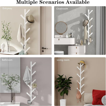 Vlush Wall Mounted Metal Coat Rack with 9 Hooks Modern Minimalist Coat Racks, Upright hat rack for wall for Hanging Clothes, Hats, Hanging Bags and Scarves Entrance Wall Iron Coat Rack (White)