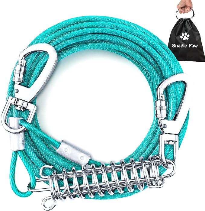 Tie Out Cable for Yard - 20FT Heavy Duty Dog Leads, Chew Proof for Large Dogs Up to 125lbs-Mewly Pet