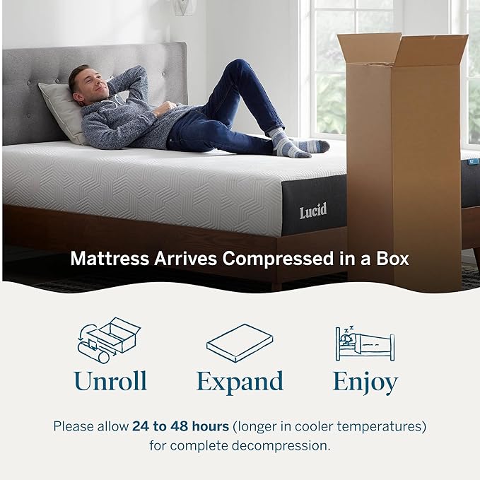 Lucid 12 Inch Memory Foam Mattress - Medium Firm Feel - Infused with Refreshing Bamboo Charcoal and Cooling Gel - Bed in a Box - Temperature Regulating - Pressure Relief - Breathable - King Size