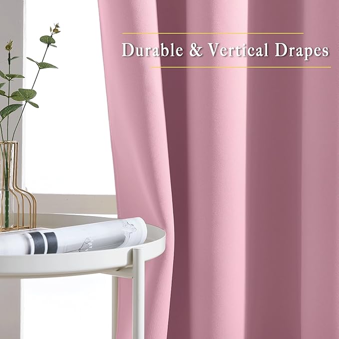 NICETOWN Crystal Pink Blackout Curtains for Living Room, Grommet Thermal Insulated Window Drapes Room Divider Blinds Sound Reducing for Living Room, W46 x L102, 2 Pieces