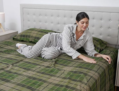 RUVANTI Flannel Sheets Split King Size - 100% Cotton Brushed Split King Bed Sheets Set, Deep Pockets 16 Inches, All Seasons Breathable & Extra Soft, Warm & Cozy, 5 Piece, DNA Plaid