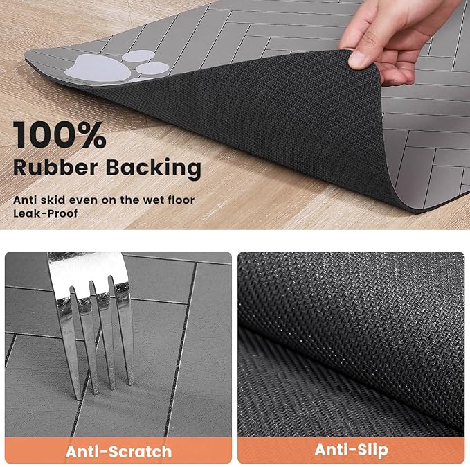 Pet Feeding Mat-Absorbent Pet Placemat for Food and Water Bowl, with Waterproof Rubber Backing, Quick Dry Water Dispenser Mat for Dog and Cat (16"x24", Striped Light Gray)-Mewly Pet