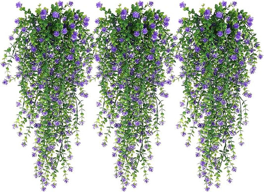RECUTMS Vine Plant Fake Ferns Plants Large Faux Artificial Hanging Plants Wall Plants Artificial Hanging Plants Outdoors Fake Hanging Plant Greenery Vine for Outdoor Plants Decor 3 Pcs(Purple)