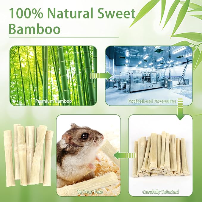 PEASUG 300g Sweet Bamboo Chew Sticks for Rabbits, Natural Bunny Chinchilla Chew Sticks Toys, Small Animal Teeth Grinding Toys and Molar Treats for Chinchilla, Guinea Pigs, Squirrel, Hamster-Mewly Pet