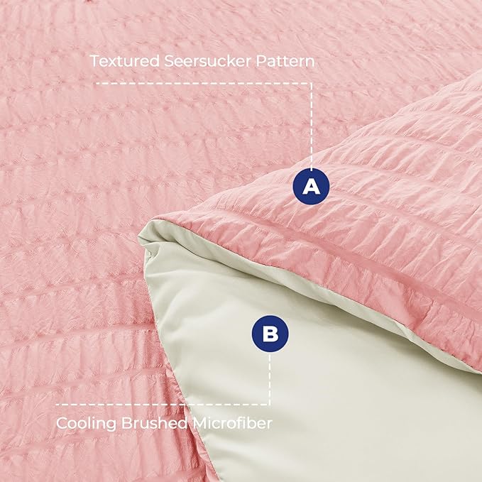 HYMOKEGE Pink/Ivory Twin XL Comforter Set Seersucker 5 Pieces, All Season Luxury Bed in a Bag for Bedroom, Bedding Set with Comforter, Sheets, Pillowcase & Sham