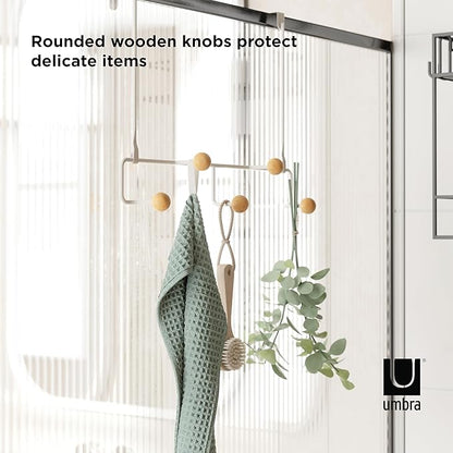 Umbra Estique Over The Door Coat Rack & Multi-Use Organizer, for Coats, Bags, Hats & More, Small, White/Natural (Pack of 3)