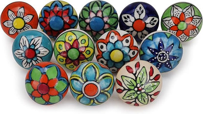 Cabinet Multicolor Assorted Ceramic Drawer Pull Handle Kitchen Cupboard Wardrobe Knob Boho Room Decorative Furniture Hardware Dresser Drawers Knobs-Pack of 30