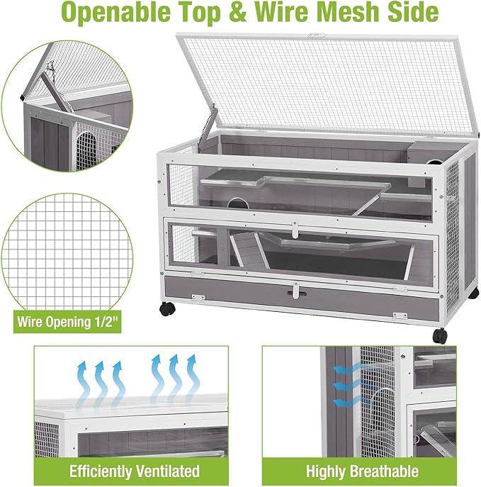 GUTINNEEN Guinea Pig Cages - Metal Iron Frame, Hamster Cage with Chew-Proof Aluminum Edges, Movable Small Animal Hideout with Leak-Proof Tray, White-Mewly Pet