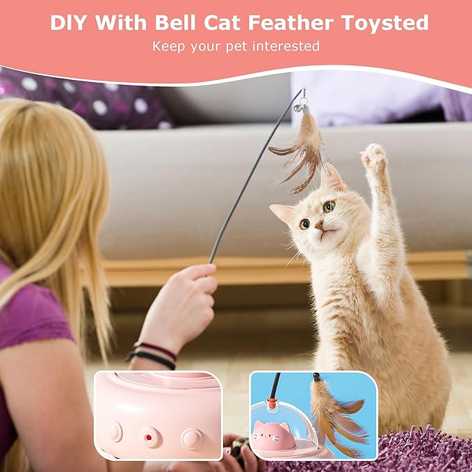hooroor 2-in-1 UFO Laser Cat Toy – Automatic Motion with Feather, Rechargeable Smart Sensor Interactive Toy for Indoor Cats & Dogs, Fun Exercise & Play, Perfect Pet Gift-Mewly Pet