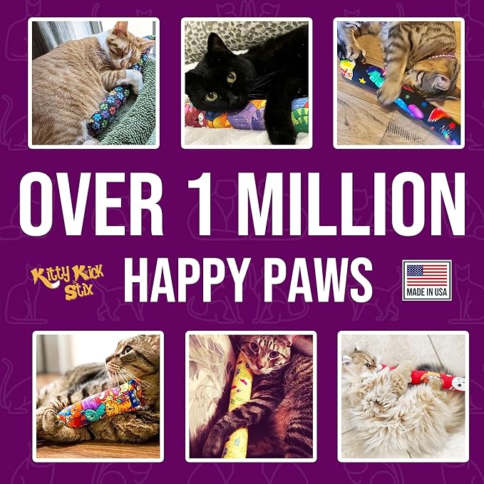 Kitty Kick Stix 15" Catnip Kicker Toy – Set of 2 | Handmade in USA | Interactive Cat & Kitten Toy | Durable Kicker Packed with 100% Potent Catnip for All Breeds (Sassy Cats)-Mewly Pet