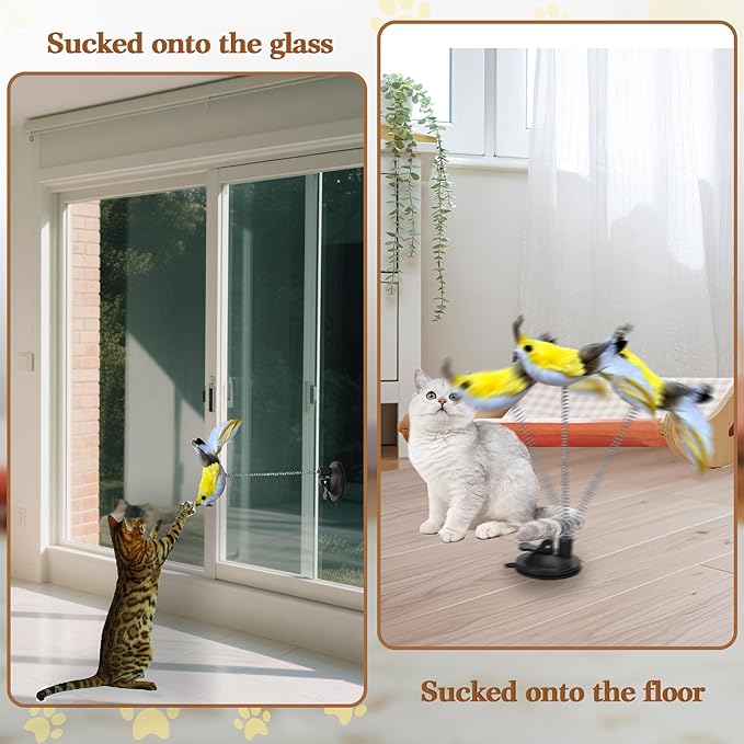 Interactive Cat Toy for Indoor, Includes Metal Base, Suction Cup Cat Base, Cat Wand,Bird Simulation Toys and Feather Toy, Set of 7 PCS-Mewly Pet