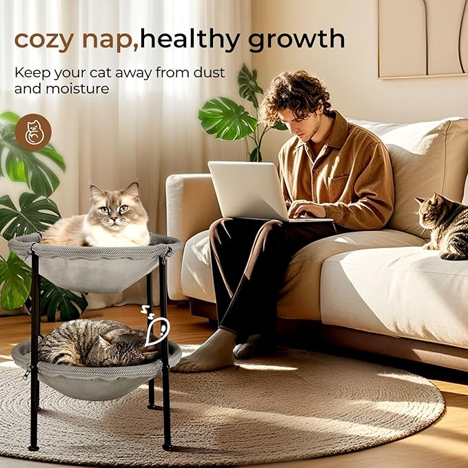Double Cat Hammock Bed，Elevated and Raised Cat Beds for Indoor and Large Cats-Mewly Pet