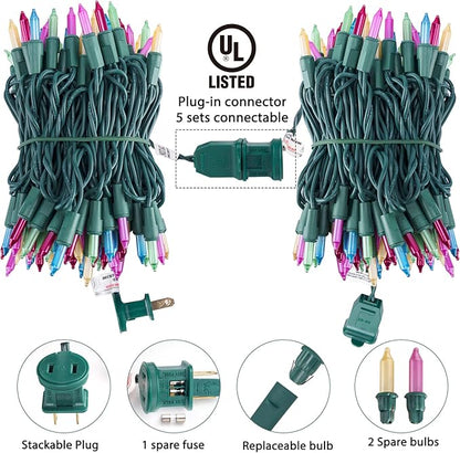 Easter Decorations Mini String Lights - 26.5 feet 100 Count Mini Light Set on Green Wire Plug in End to End Connectable for Indoor Outdoor Party Yard Garden Patio Home Easter Decor, Multicolored