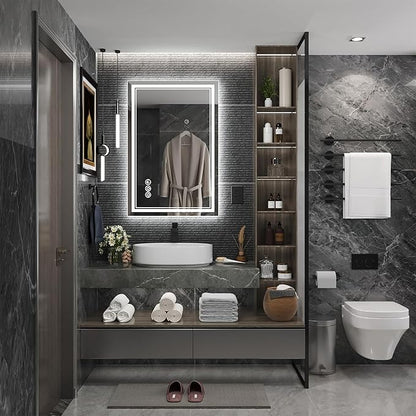24x36 Inch Led Mirror for Bathroom with Front Light and Backlit, Dimmable Anti Fog Wall Bathroom Mirror with Led Lights, Water Proof, Decor Vanity Mirror