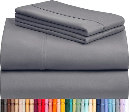 LuxClub 4 PC California King Size Sheet Set Deep Pockets Wrinkle Free Cooling Sheets Machine Washable Hotel Bedding Silky Soft - Light Grey California King