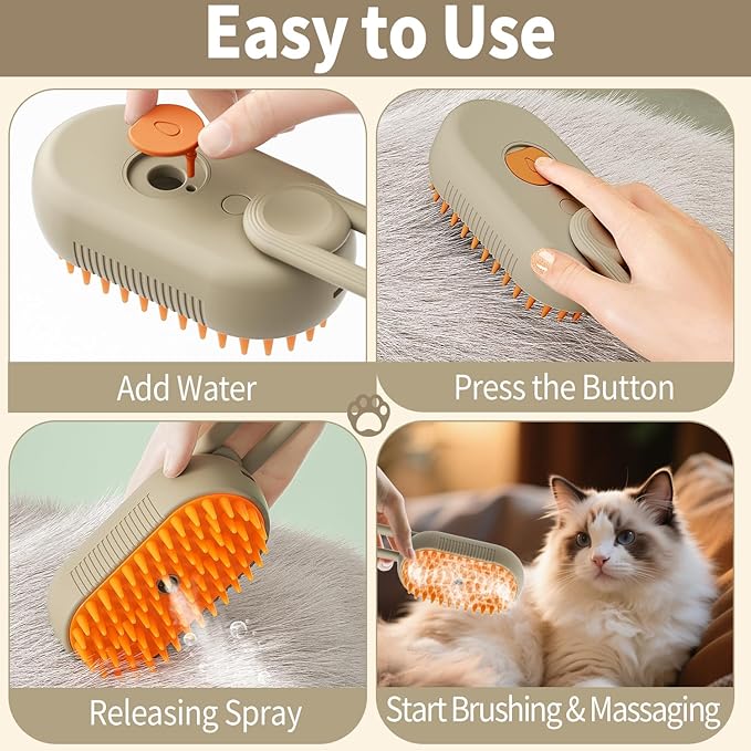 Cat Steam Brush for Shedding 4 in 1 Dog Brush with Steam Pet Hair Cleaning Brush Comb for Spray Pet Grooming for Long & Short Haired Pets Comb for Cats (Brown)-Mewly Pet