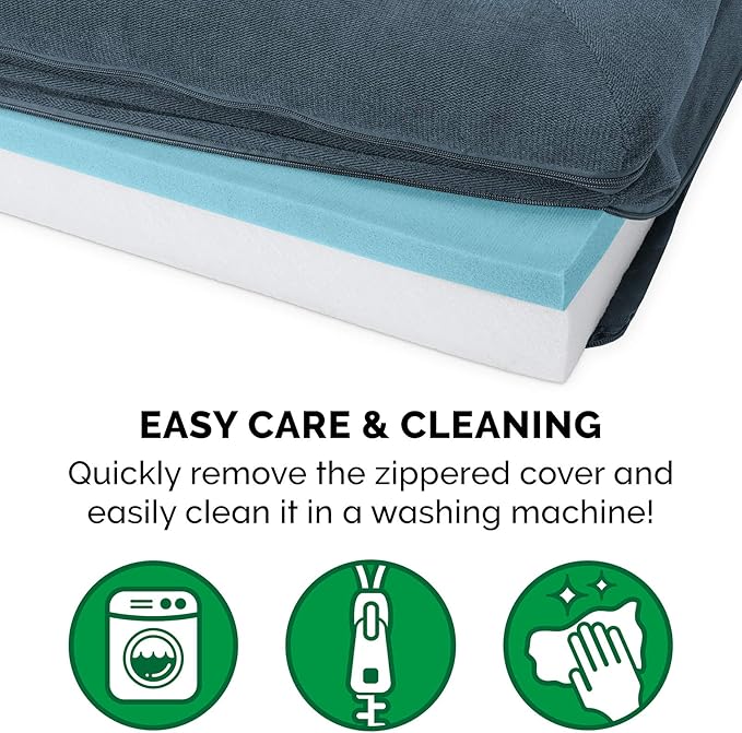 Furhaven Cooling Gel Dog Bed for Large Dogs w/ Removable Bolsters & Washable Cover, For Dogs Up to 125 lbs - Sherpa & Chenille Sofa - Orion Blue, Jumbo Plus/XXL-Mewly Pet