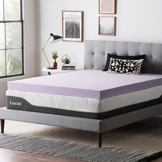 LUCID 4 Inch Lavender Infused Memory Foam Mattress Topper, Full Size – Ventilated Design – Pressure Relieving Bed Topper - Mattress Pad – CertiPur Certified