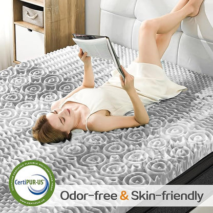 SINWEEK 2 Inch Mattress Topper 5-Zone Memory Foam Mattress Topper Pressure Relieve Soft Mattress Pad, CertiPUR-US Certified, Full Size, Gray