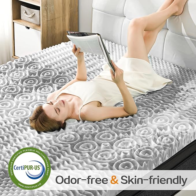 SINWEEK 2 Inch Mattress Topper 5-Zone Memory Foam Mattress Topper Pressure Relieve Soft Mattress Pad, CertiPUR-US Certified, King Size, Gray