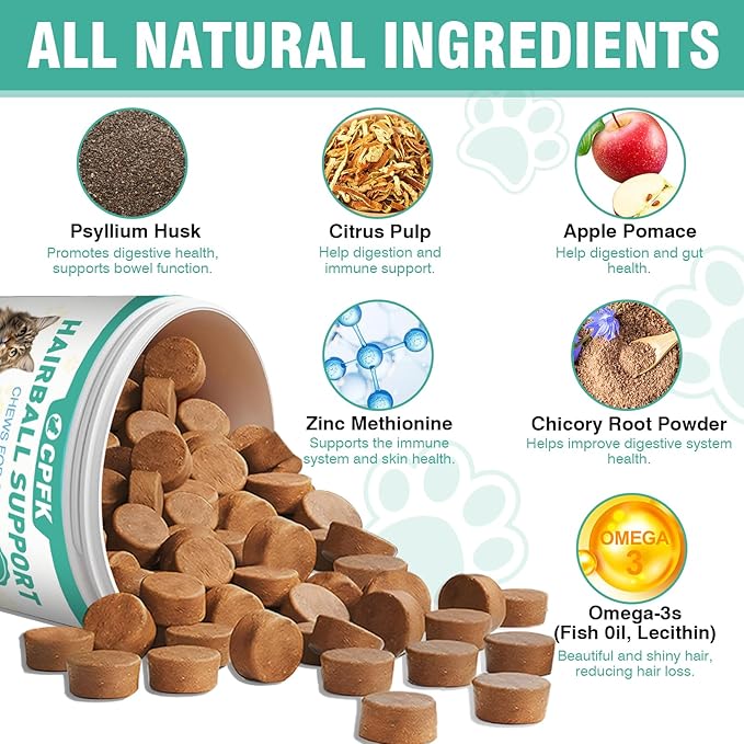 Cat Hairball Remedy Treats, 150 Soft Chews Cat Hair Ball Treatment Furball Control Relief Helps Eliminate and Prevent Hairballs for Indoor Cats Supports Skin and Coat Digestion Chicken Flavor-Mewly Pet