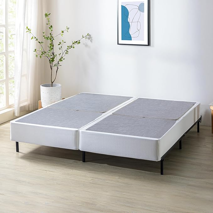 ZINUS 9 Inch Box Spring with Cover, No Assembly Mattress Foundation, Sturdy Metal Structure, Split Cal King, White