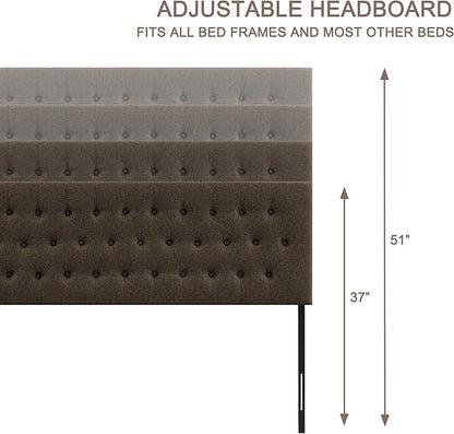 Tufted Upholstered Headboard Queen Size, Solid Wood Head Board with Durable Metal Legs, Adjustable Height Bed headboard from 37” to 51” Fabric Headboard in Button Design, Chocolate
