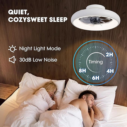 Ceiling Fans with Lights and Remote, 15'' Low Profile Flush Mount Ceiling Fan with Lights, 6 Wind Speeds, Modern Dimmable LED Ceiling Fan, Smart Ceiling Fan for Bedroom, Kids Room (White)