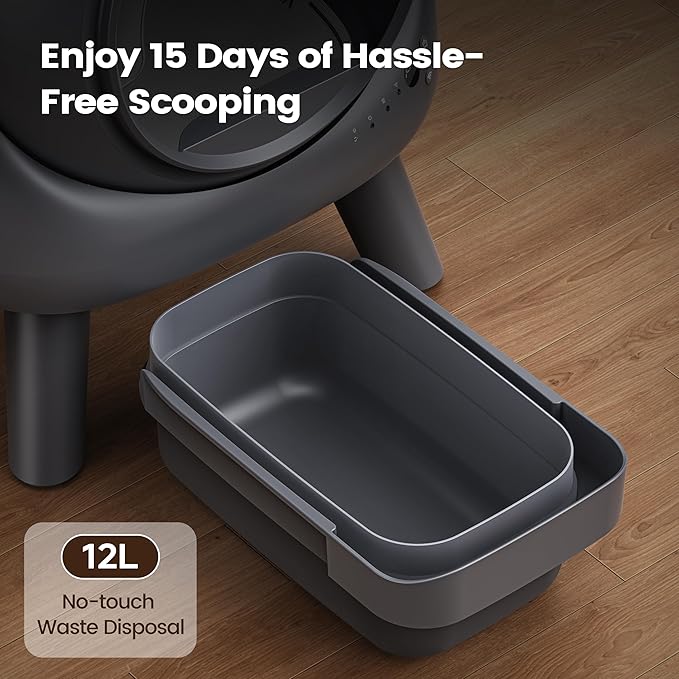 Automatic Cat Litter Box for Cats, Self Cleaning Litter Box, 65L Robot with APP Control, Safety Protection, 1 Roll Garbage Bags-Mewly Pet