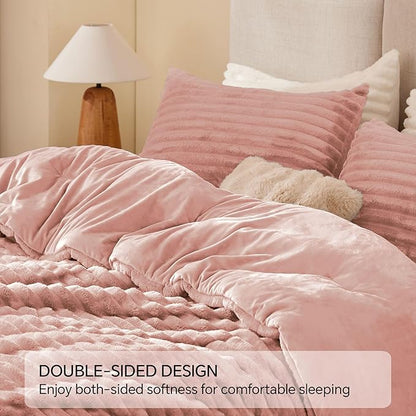BEDELITE Fleece King Comforter Set -Super Soft & Warm Fluffy Dusty Pink Bedding, Luxury Fuzzy Heavy Bed Set for Winter with 2 Pillow Cases