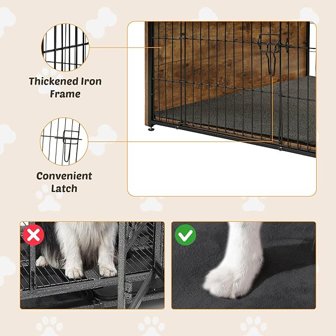 Dog Kennel Furniture, Wooden Dog Crate End Table with Dual Doors, Chew-Proof Design & Cushion, Heavy Duty Dog Crate, Decorative Pet Crate Dog Cage for Indoor (39 Inch)-Mewly Pet