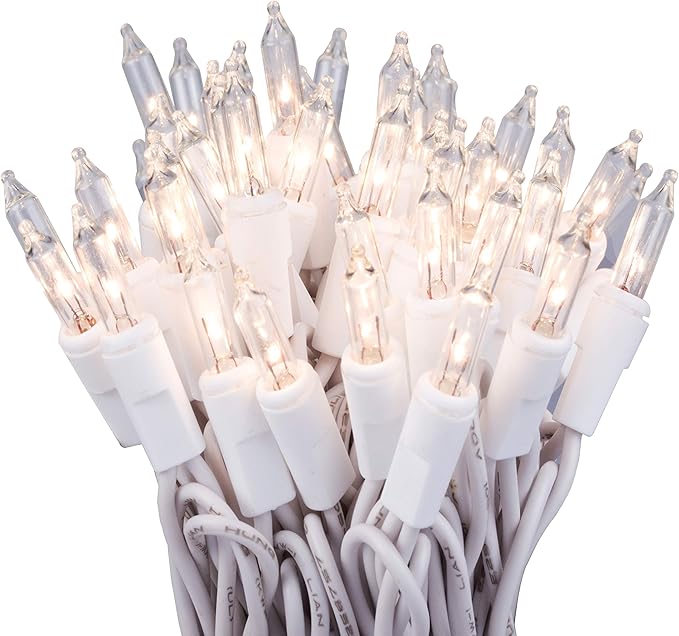 612 Vermont 50 Clear Christmas Lights on White Wire, UL Approved for Indoor/Outdoor Use, 9 Foot of Lighted Length, 11 Foot of Total Length
