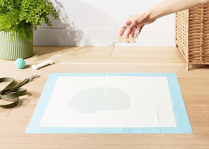 Amazon Basics Dog and Puppy Pee Pads with 5-Layer Leak-Proof Design and Quick-Dry Surface for Potty Training, Standard Absorbency, X-Large, 28 x 34 Inch - Pack of 60, Blue & White-Mewly Pet