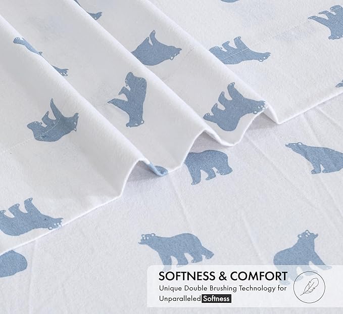 RUVANTI Flannel Sheets California King Size - 100% Cotton Brushed Cal King Bed Sheets Set - Deep Pockets 14 Inches - All Seasons Breathable & Extra Soft - Warm & Cozy, 4 Piece, Happy Cubs