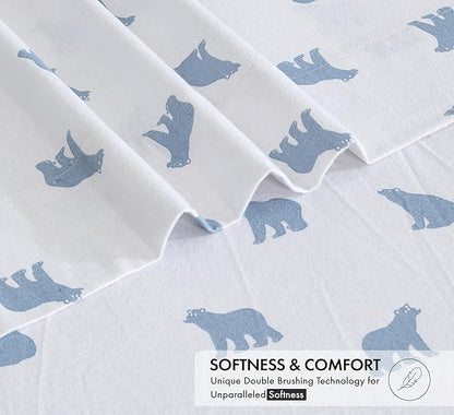 RUVANTI Flannel Sheets California King Size - 100% Cotton Brushed Cal King Bed Sheets Set - Deep Pockets 14 Inches - All Seasons Breathable & Extra Soft - Warm & Cozy, 4 Piece, Happy Cubs