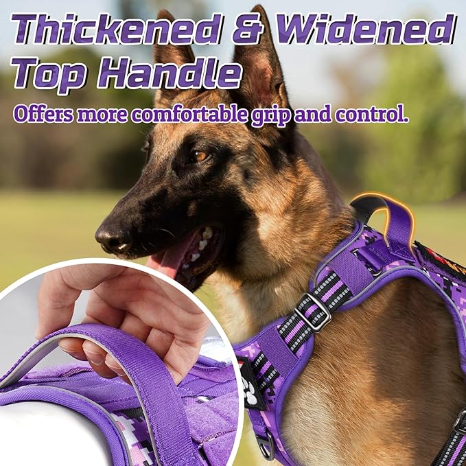 rabbitgoo Tactical Dog Harness Medium Sized Dog, No Pull Military Service Vest with Handle & Molle, Easy Control for Training Walking, Adjustable Reflective Straps, Purple Camo, M-Mewly Pet