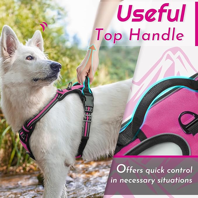 Eagloo Dog Harness Small Sized Dog, No Pull Service Vest with Reflective Strips and Control Handle, Adjustable and Comfortable for Easy Walking, No Choke Pet Harness with 2 Metal Rings, Rose Red, S-Mewly Pet