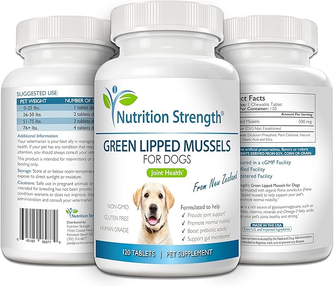 Green Lipped Mussels for Dogs for Joint Support & Inflammatory Relief, Promote Normal Mobility & Flexibility, Boost Prebiotic Activity, Support Gut Microbiome, 120 Chewable Tablets-Mewly Pet