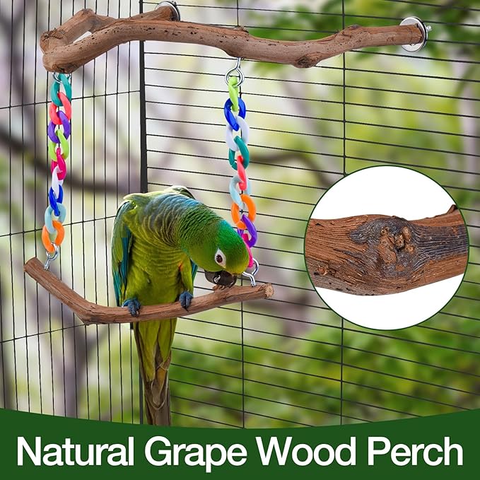 Bird Swing Toys, Standing Bird Perch with Natural Grape Wood, U Shape Hangable Birdcage Accessories, Birds Chewing Toy for Budgerigars, Parakeets, Cockatiels, Conures, Lovebirds, Finches (2Pack)-Mewly Pet