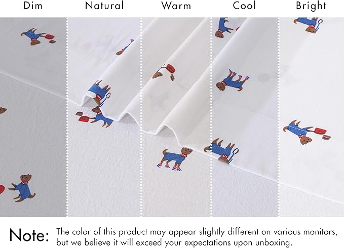 RUVANTI Flannel Sheets Full Size - 100% Cotton Double Brushed Bed Sheets Set, Deep Pockets 16 Inches, All Seasons Breathable & Extra Soft Full Sheets, Warm & Cozy, 4 Piece, Puppy Playoff