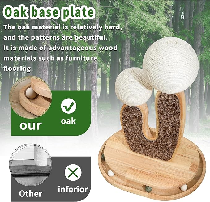 Cactus-Shaped Cat Scratching Post with Cat Scratcher, Interactive Toy Balls, Handmade with Natural Materials, Cute Cat Scratching Post, Easy-to-Clean Cat Furniture-Mewly Pet