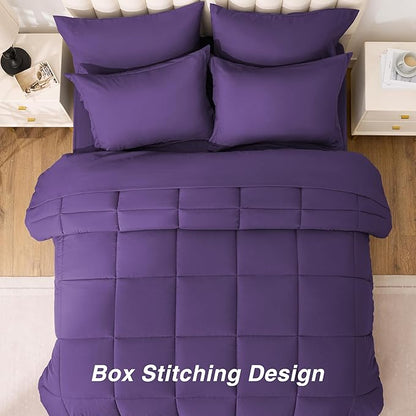Love's cabin California King Comforter Set Dark Purple, 7 Pieces California King Bed in a Bag, All Season Bedding Sets with 1 Comforter, 1 Flat Sheet, 1 Fitted Sheet, 2 Pillowcase and 2 Pillow Sham