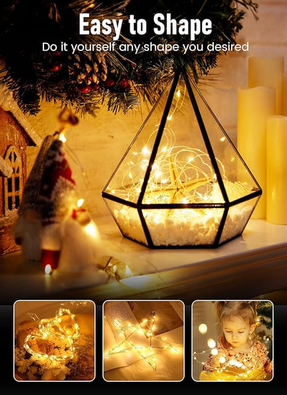 Minetom Fairy Lights Battery Operated, 4 Pack 33FT 100 LEDs Mini Powered String Lights, Waterproof Copper Wire Twinkle Mason Jar for Indoor Home Wedding Christmas Decoration, Warm White