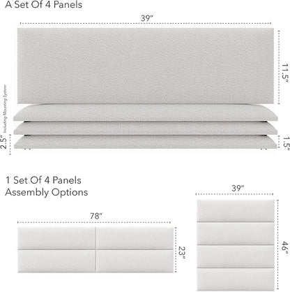Vänt Upholstered Wall Panels - King/Cal King Size Wall Mounted Headboards - Boucle Ivory - Twin/King - Set of 4 Panels (Each Individual Panel 39"x11.5")