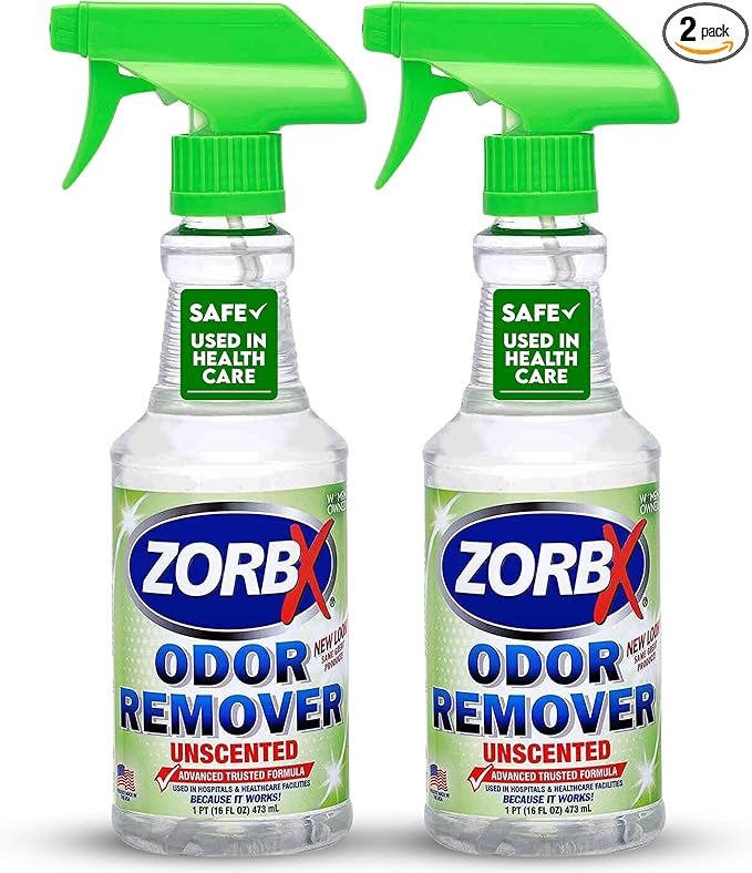 ZORBX Unscented Odor Eliminator for Strong Odor 16 oz - Pack of 2 - Used in Hospitals & Healthcare Facilities - Advanced Trusted Formula, Fast-Acting Odor Remover Spray for Dog, Cat, House & Carpet-Mewly Pet