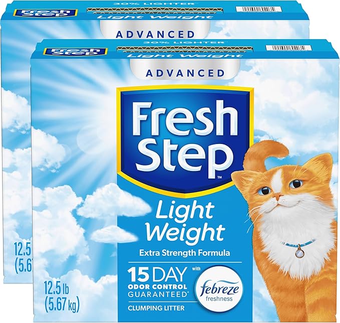 Fresh Step Light Weight Advanced Extreme Cat Litter with Febreze Freshness, Extra Strength Formula Clumping Litter, 25 lbs. (2 x 12.5 lb. Box)-Mewly Pet