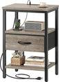 SUPERJARE Nightstand with Charging Station, Bed Side Table with Adjustable Fabric Drawer, Night Stand for Bedroom, 3-Tier Storage End Table, for Living Room, Oak