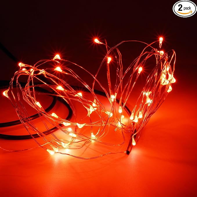 Karlling USB Plug in LED Fairy Lights,2 Packs of 50 LED Bulbs 16 Ft Silver Wire Waterproof Starry String Lights for Bedroom Patio Garden Party Wedding Commercial Lighting (Red)